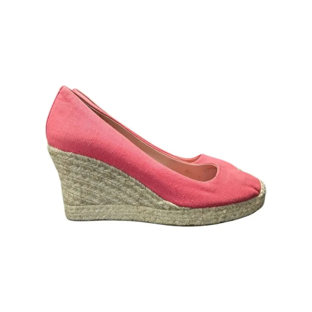 J Crew Seville Espadrille Wedges Canvas Salmon Pink Womens 7.5 Heels Summer Twee